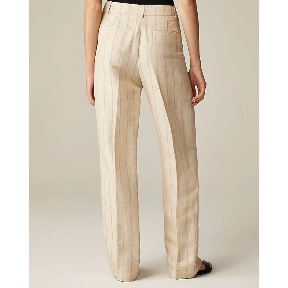 J.Crew Wide-leg‎ trouser in striped linen blend Size 10 Beige Blue Stripe NWT